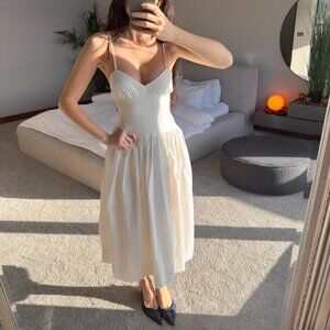 Zara Poplin Midi Dress NWT Beige White Size Small